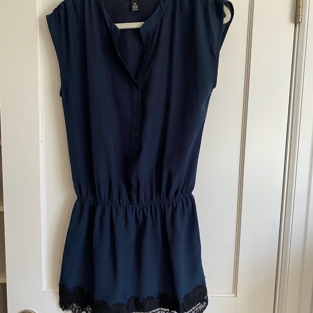 Aqua Navy Dress with lace trim